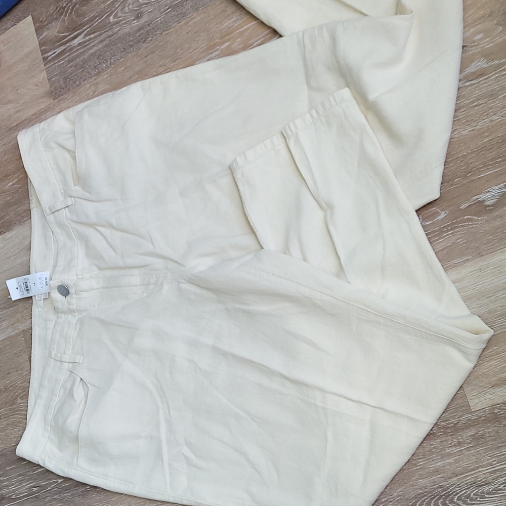 LOFT Marisa Boyfriend Linen Blend Cream Pants Size 14 NWT